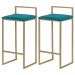 Kit 2 Banqueta Decorativa Selena Base Gold Suede Azul Claro G41 - Gran Belo