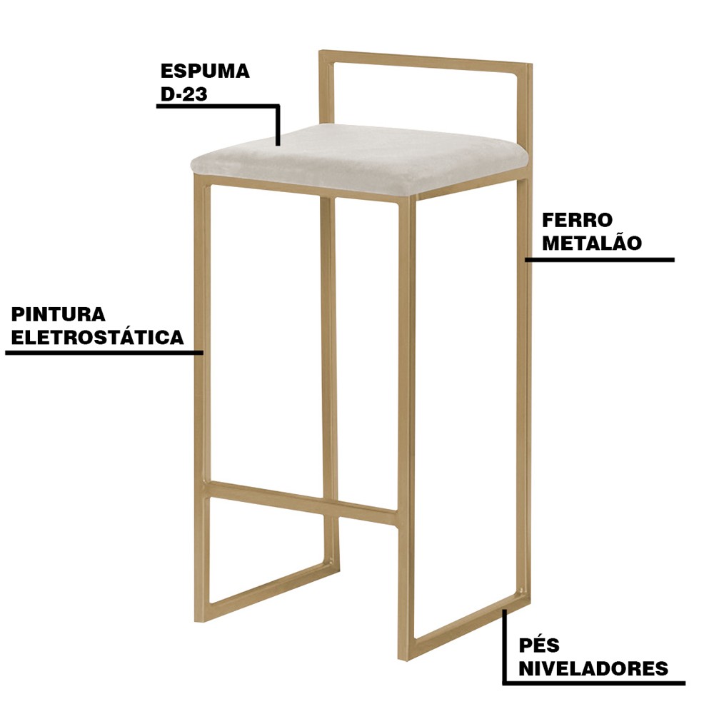 Kit 2 Banqueta Decorativa Selena Base Gold Suede Bege G41 - Gran Belo