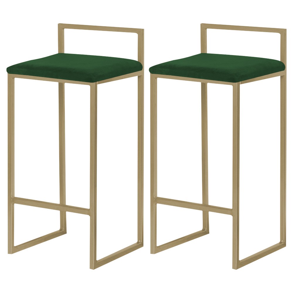 Kit 2 Banqueta Decorativa Selena Base Gold Suede Verde G41 - Gran Belo