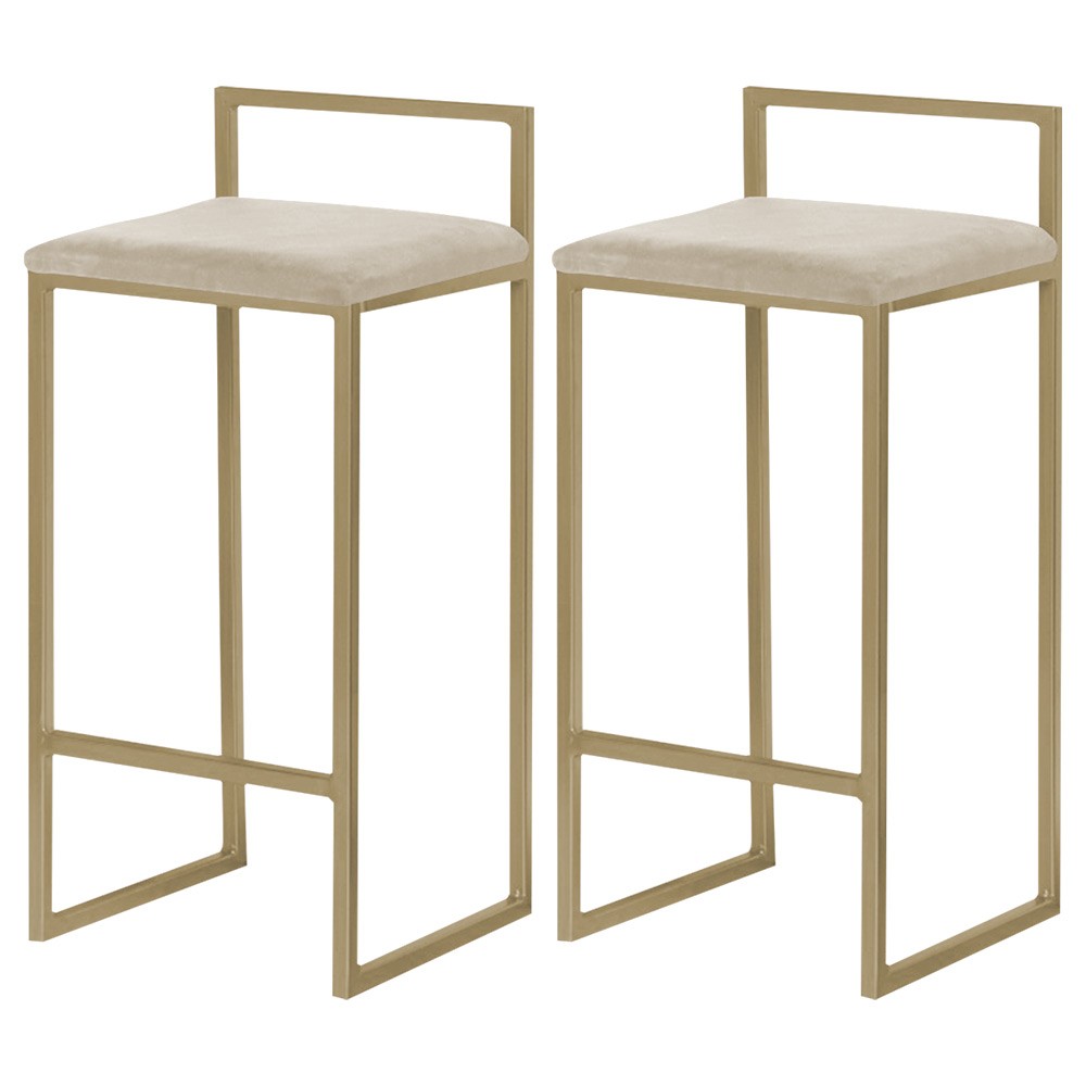 Kit 2 Banqueta Decorativa Selena Base Gold Veludo Bege G41 - Gran Belo