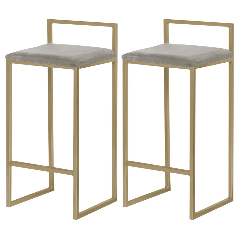 Kit 2 Banqueta Decorativa Selena Base Gold Veludo Cinza G41 - Gran Belo