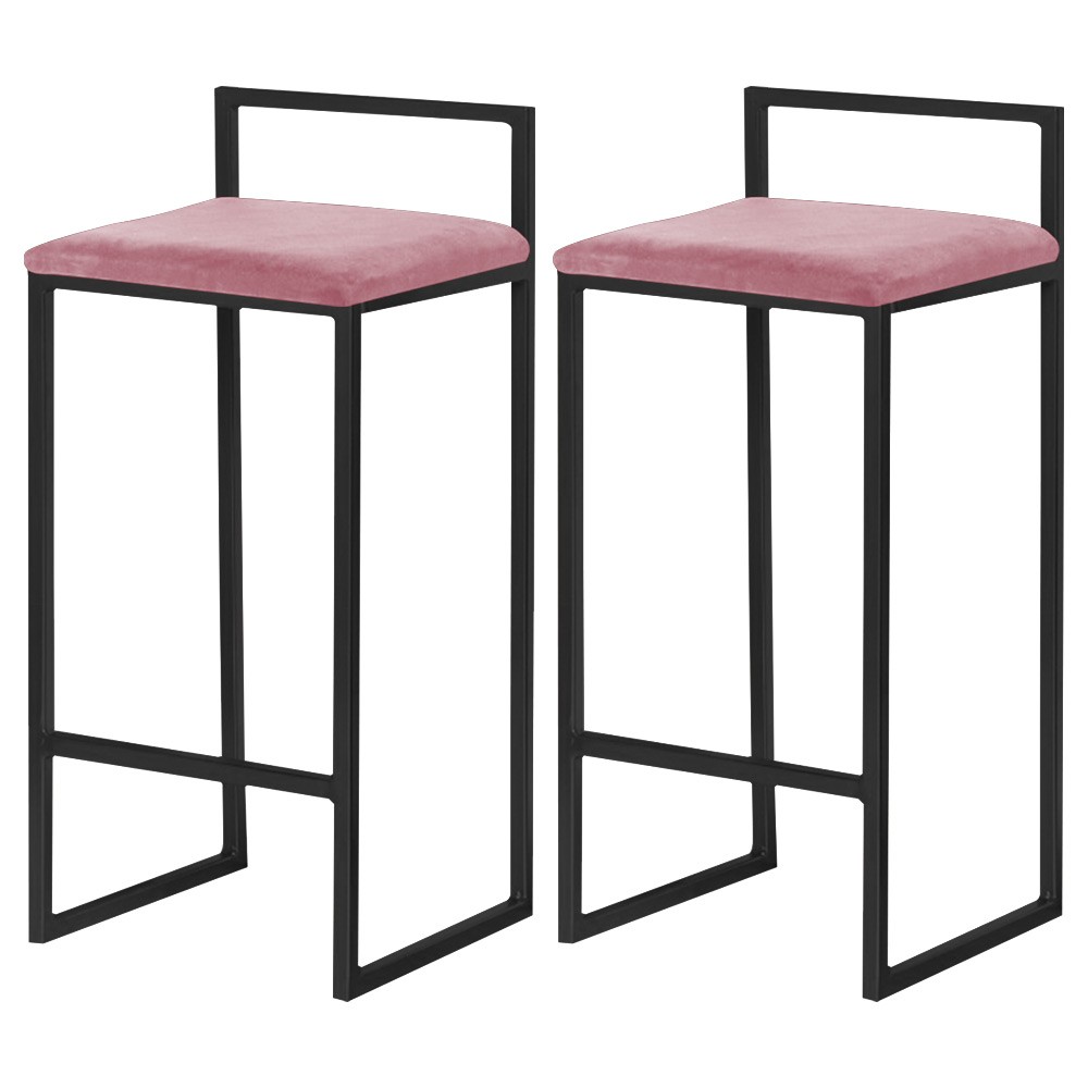 Kit 2 Banqueta Decorativa Selena Base Preta Suede Rosa G41 - Gran Belo