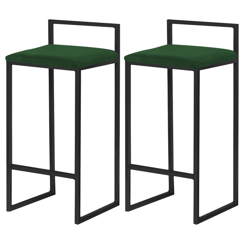 Kit 2 Banqueta Decorativa Selena Base Preta Suede Verde G41 - Gran Belo
