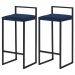 Kit 2 Banqueta Decorativa Selena Base Preta Veludo Azul G41 - Gran Belo
