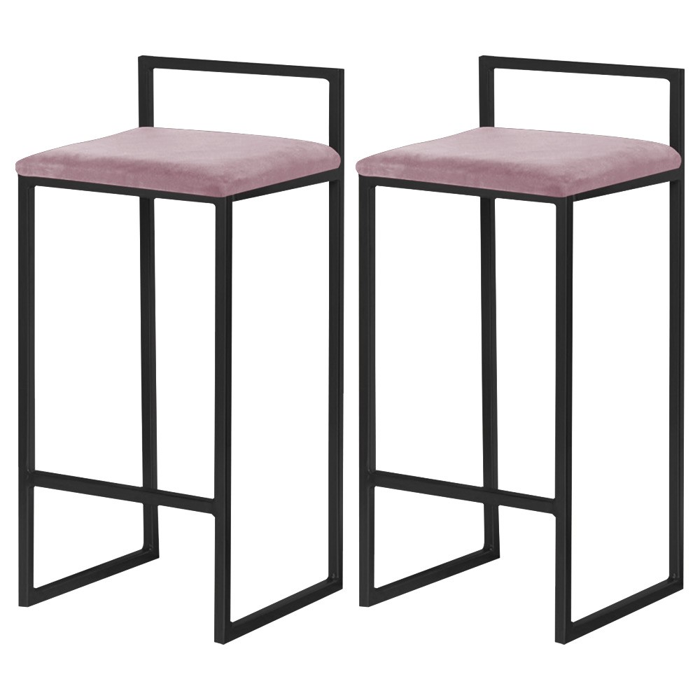 Kit 2 Banqueta Decorativa Selena Base Preta Veludo Rosê G41 - Gran Belo