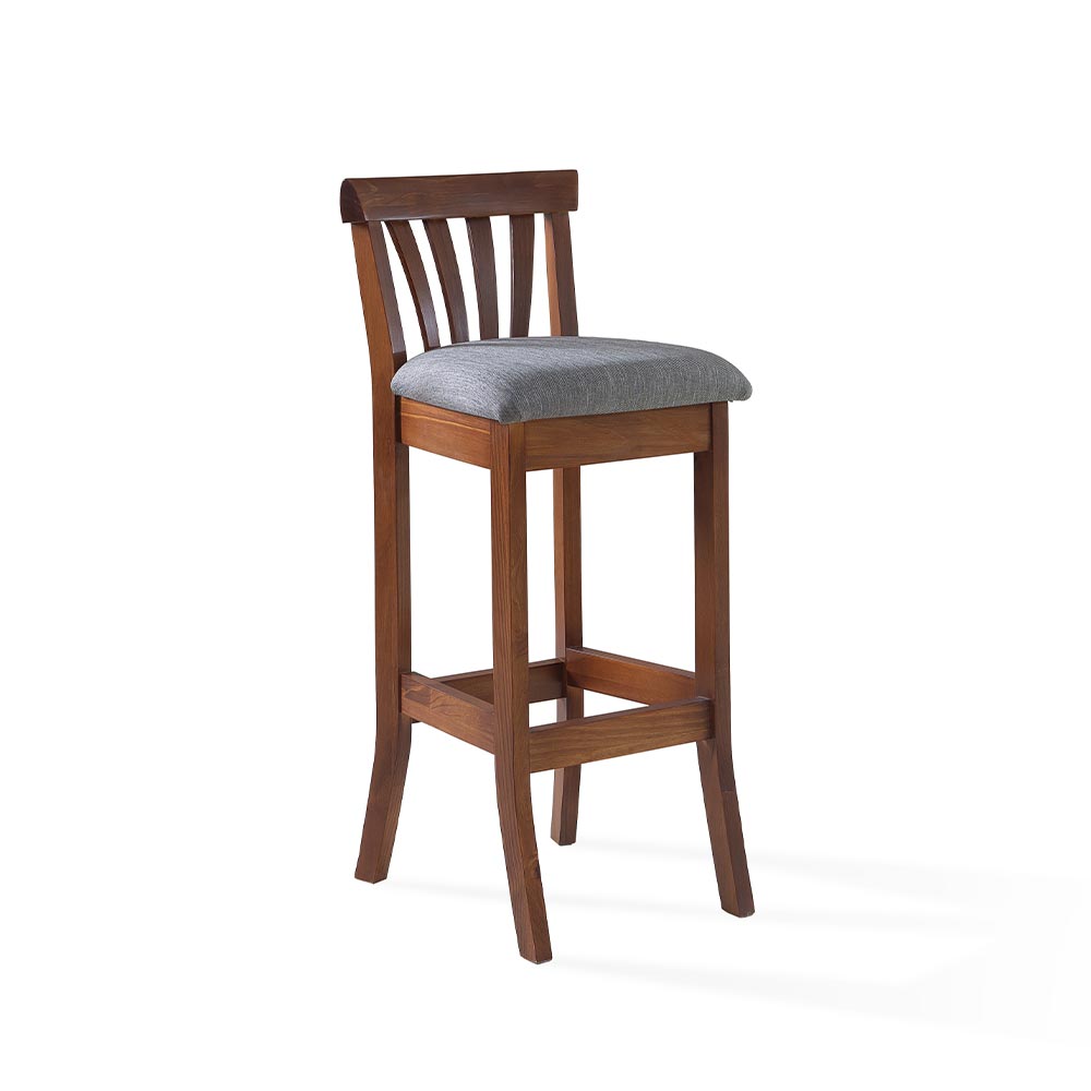 Kit 2 Banquetas Alta Madeira Maciça Bakeri Linho Cinza/Imbuia G42 - Gran Belo