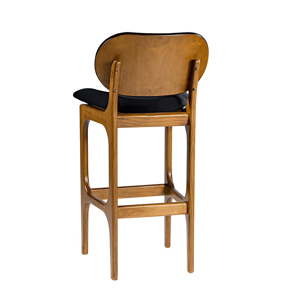 Kit 2 Banquetas Alta Madeira Maciça Soshoku Veludo Preto/Imbuia G42 - Gran Belo