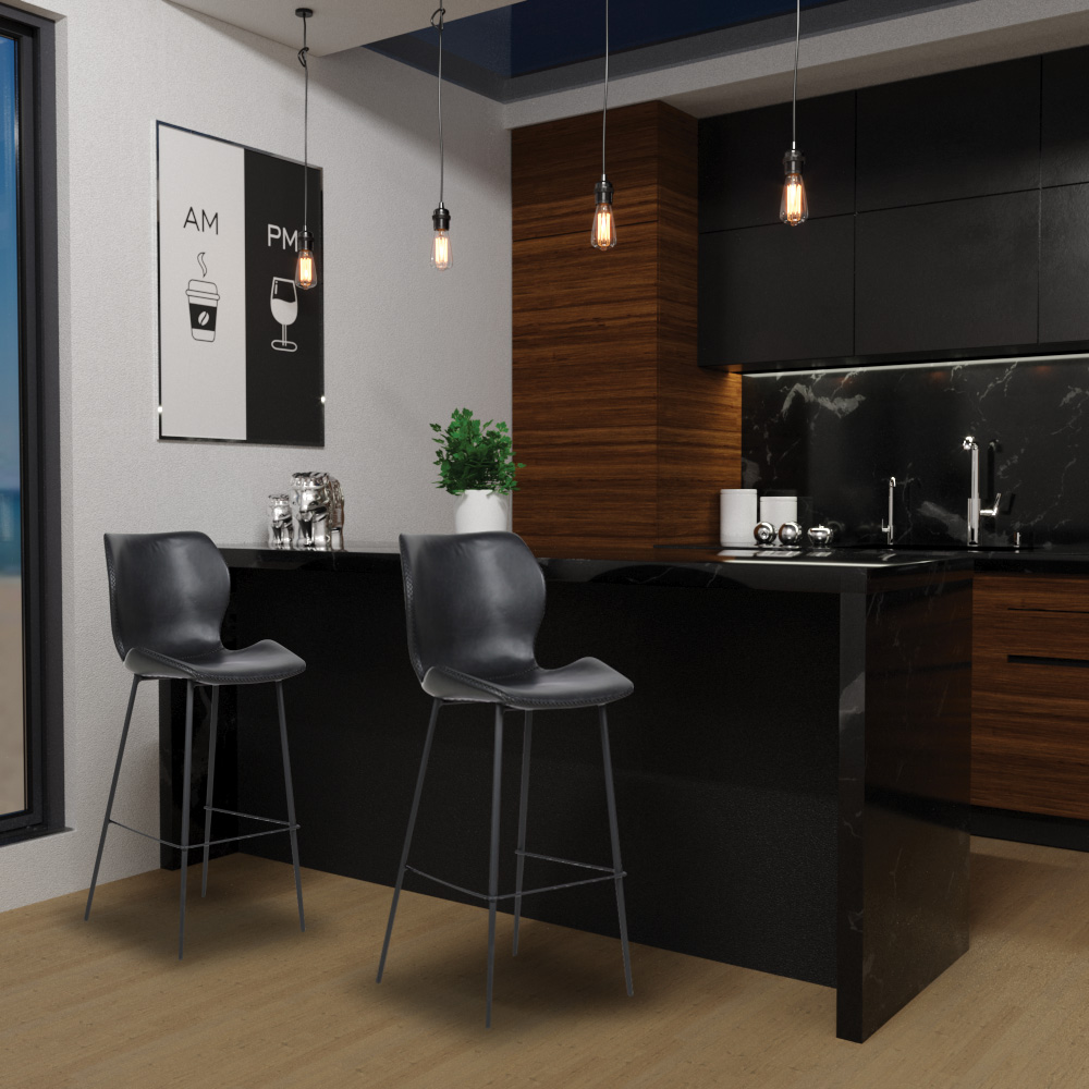 Kit 2 Banquetas Base Aço Fixa Naboo PU Preto G56 - Gran Belo