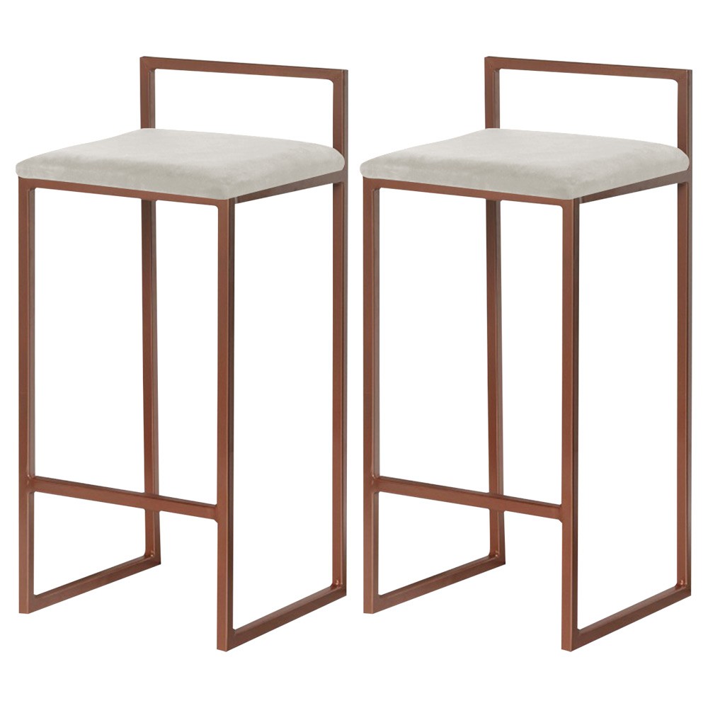 Kit 2 Banquetas Decorativa Jasmine Base Bronze Suede Bege G41 - Gran Belo