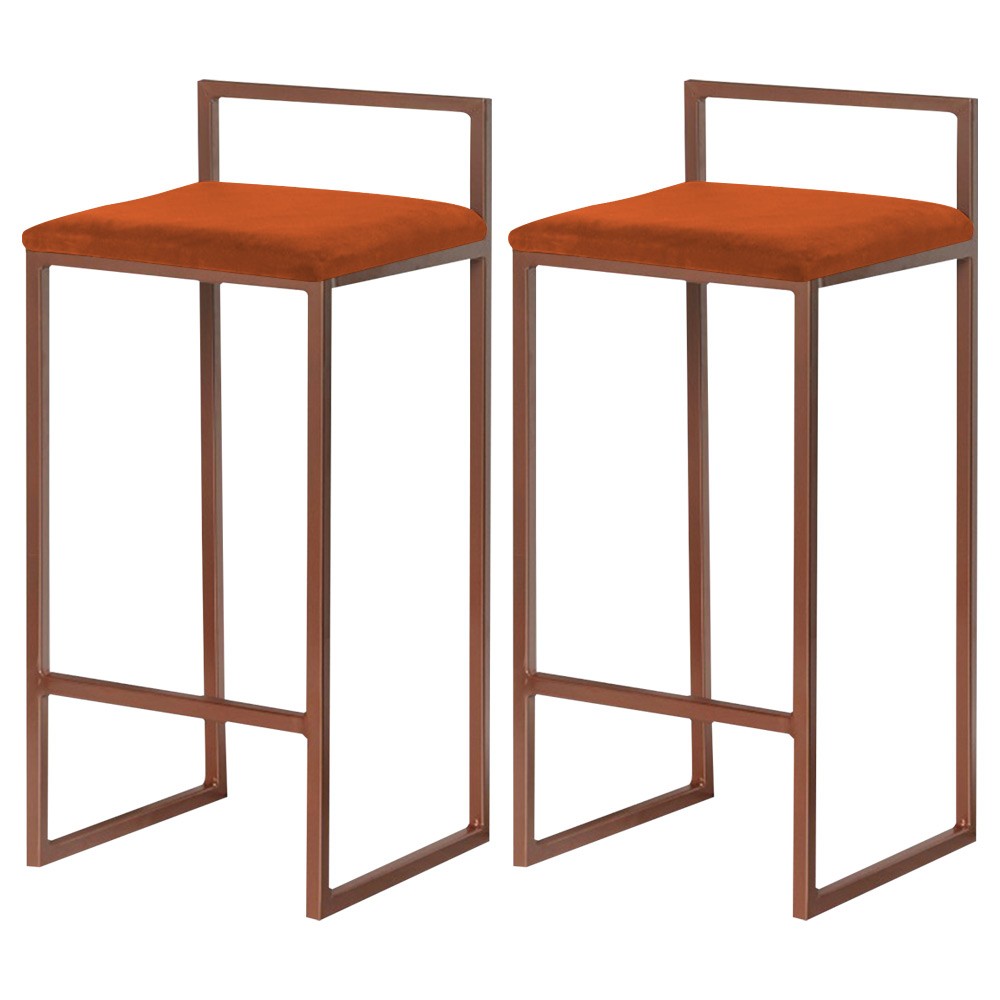 Kit 2 Banquetas Decorativa Jasmine Base Bronze Suede Telha - Gran Belo
