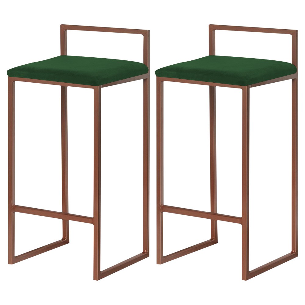 Kit 2 Banquetas Decorativa Jasmine Base Bronze Suede Verde G41 - Gran Belo