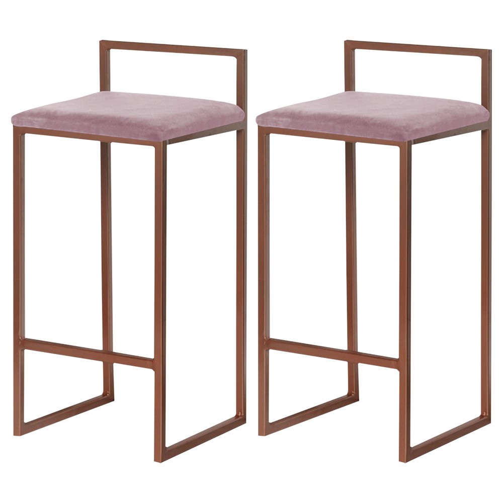Kit 2 Banquetas Decorativa Jasmine Base Bronze Veludo Rosê G41 - Gran Belo