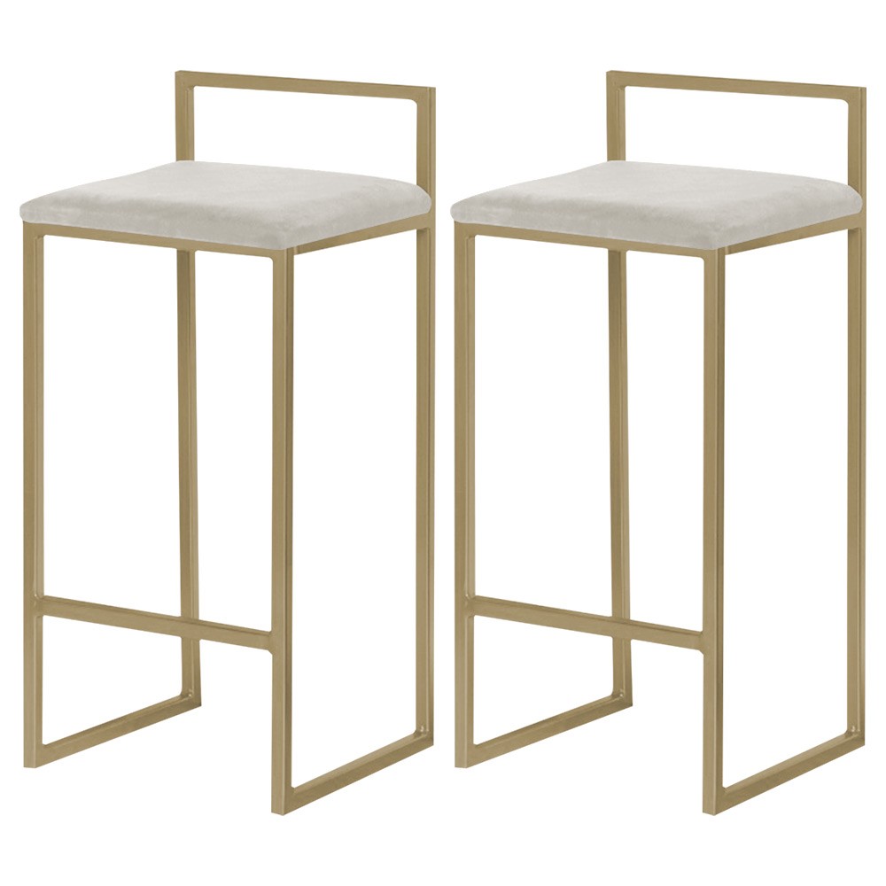 Kit 2 Banquetas Decorativa Jasmine Base Gold Suede Bege G41 - Gran Belo