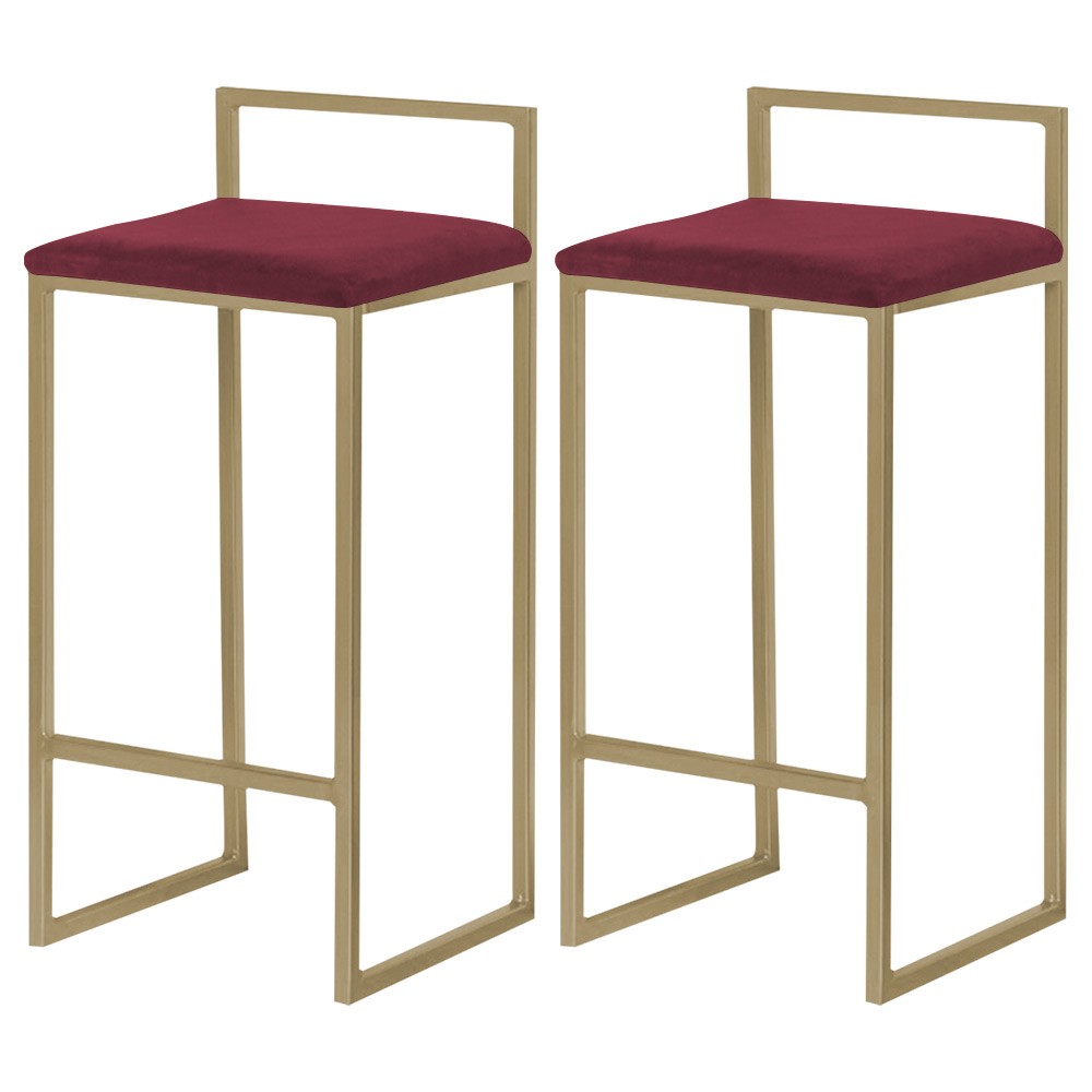 Kit 2 Banquetas Decorativa Jasmine Base Gold Suede Bordô G41 - Gran Belo