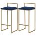 Kit 2 Banquetas Decorativa Jasmine Base Gold Veludo Azul G41 - Gran Belo