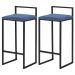 Kit 2 Banquetas Decorativa Jasmine Base Preto Suede Azul Marinho G41 - Gran Belo