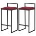 Kit 2 Banquetas Decorativa Jasmine Base Preto Suede Bordô G41 - Gran Belo
