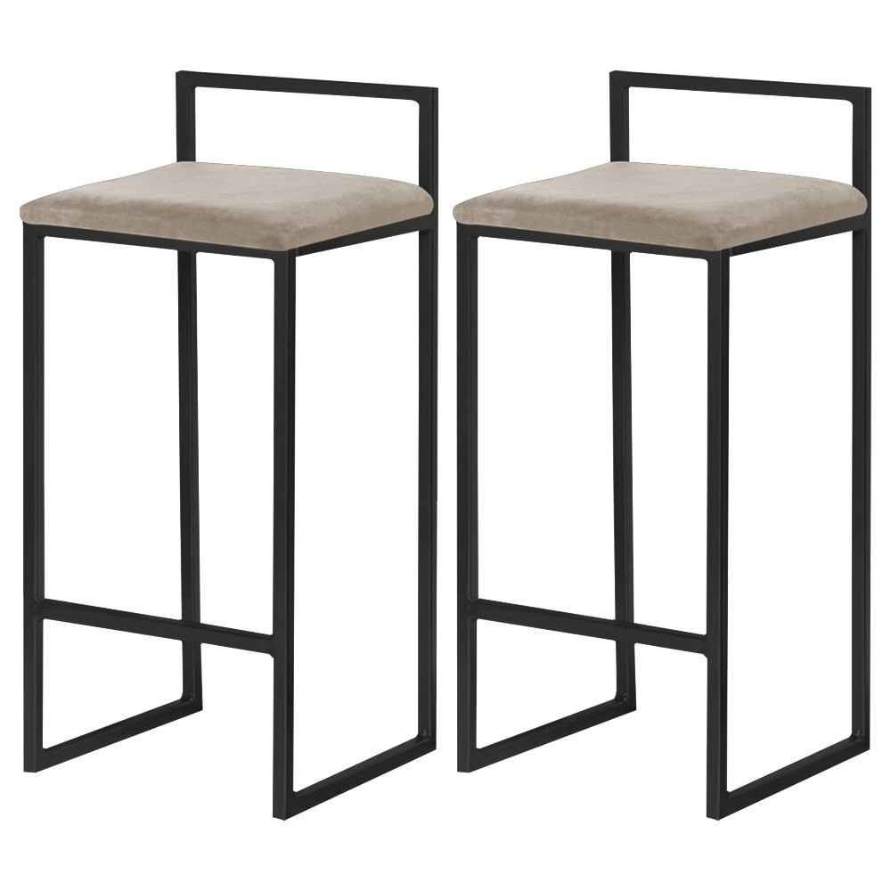Kit 2 Banquetas Decorativa Jasmine Base Preto Suede Cappuccino G41 - Gran Belo