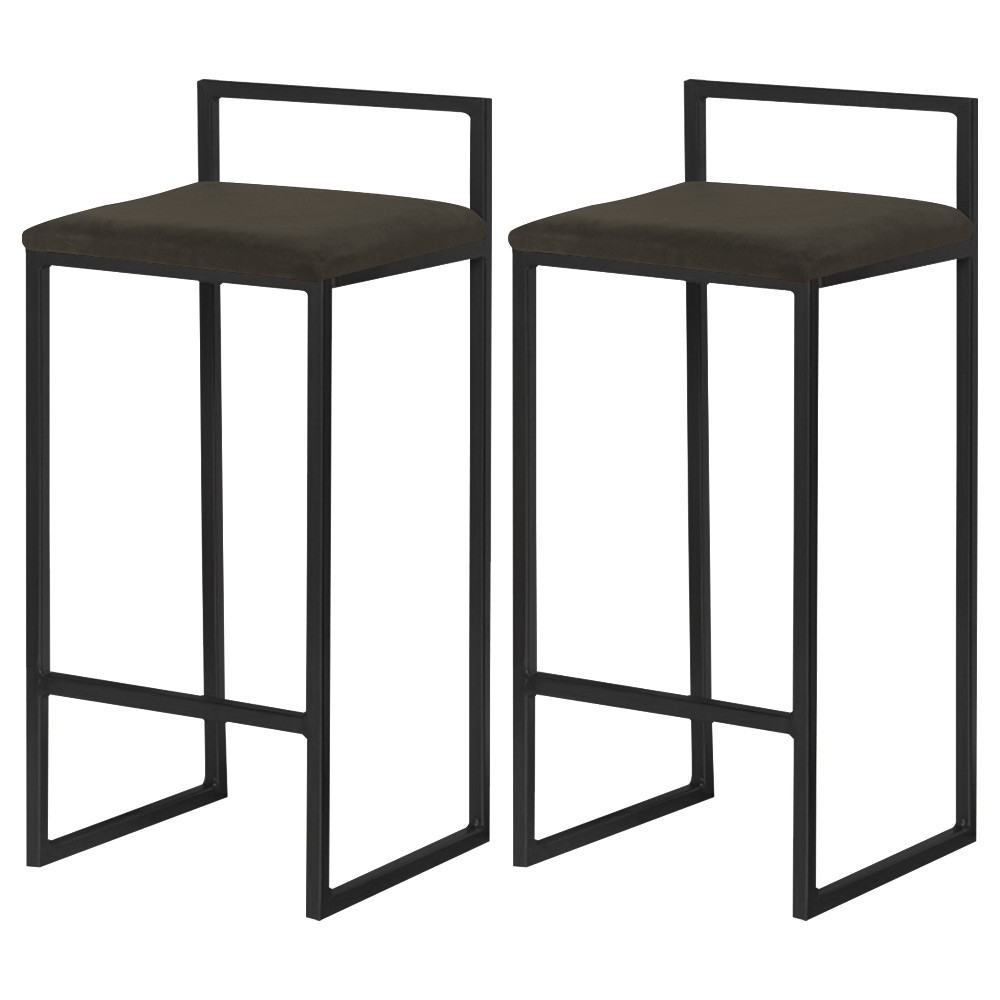 Kit 2 Banquetas Decorativa Jasmine Base Preto Suede Marrom G41 - Gran Belo