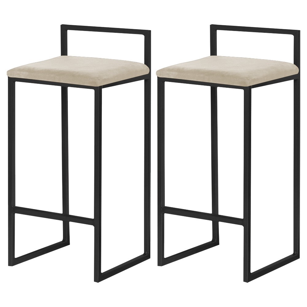 Kit 2 Banquetas Decorativa Jasmine Base Preto Veludo Bege G41 - Gran Belo