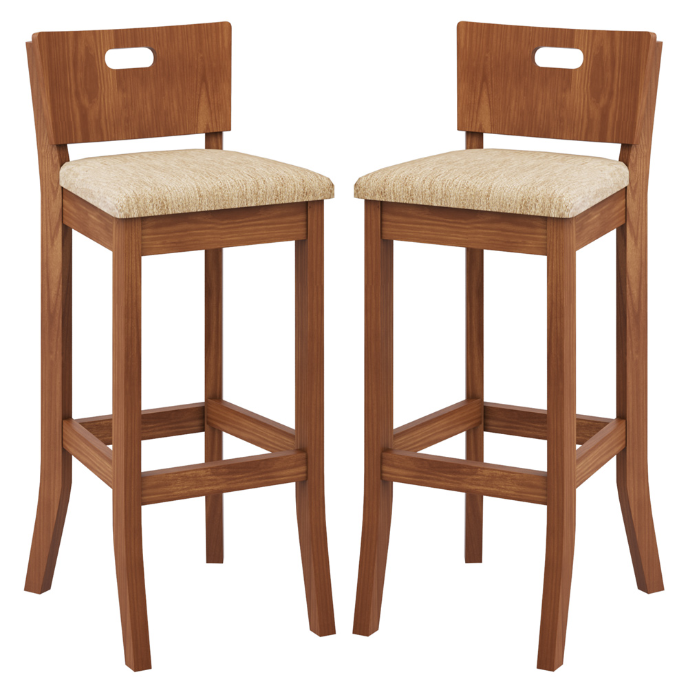 Kit 2 Banquetas Decorativas Sala de Jantar Dora com Estofado Linho Bege G42 - Gran Belo