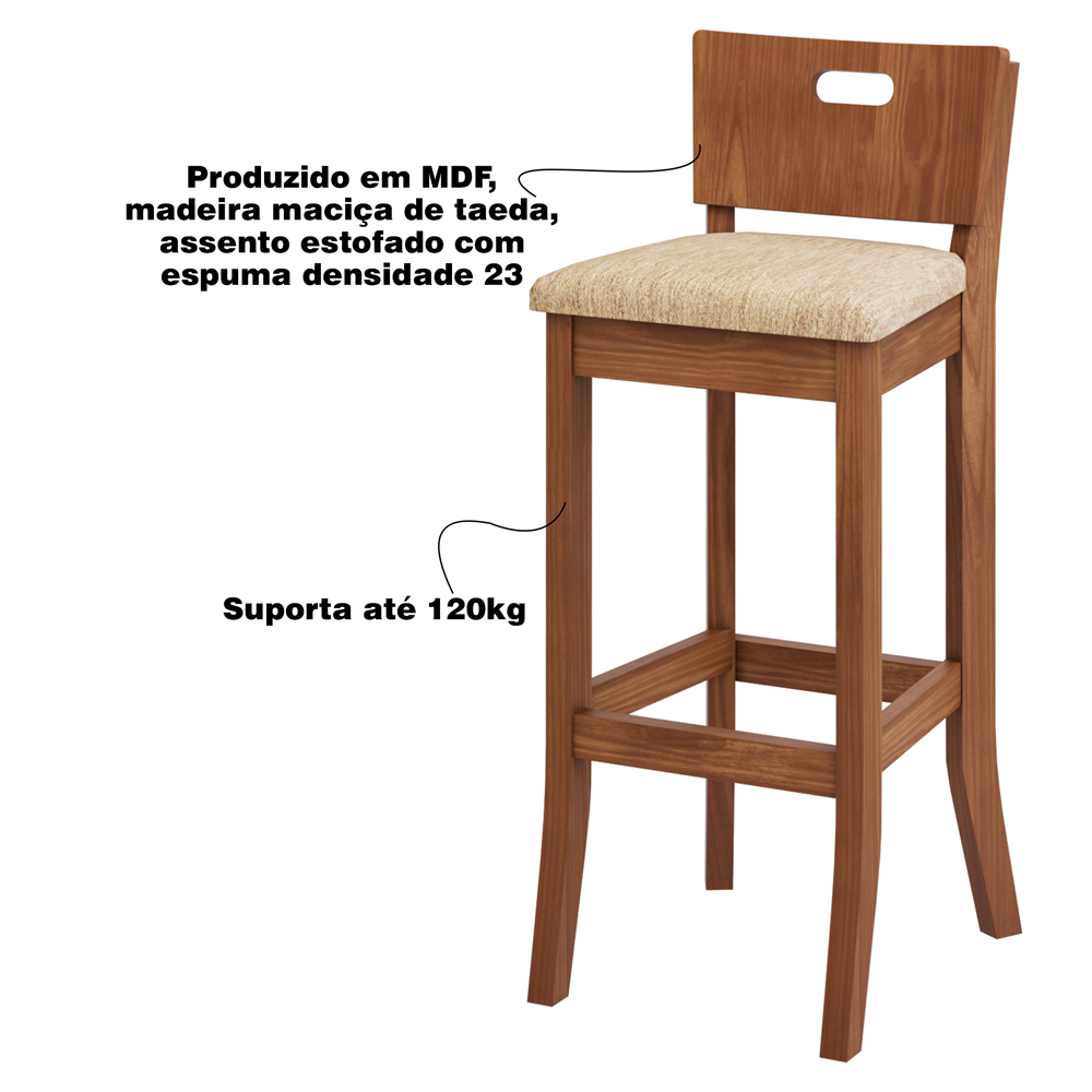 Kit 2 Banquetas Decorativas Sala de Jantar Dora com Estofado Linho Bege G42 - Gran Belo
