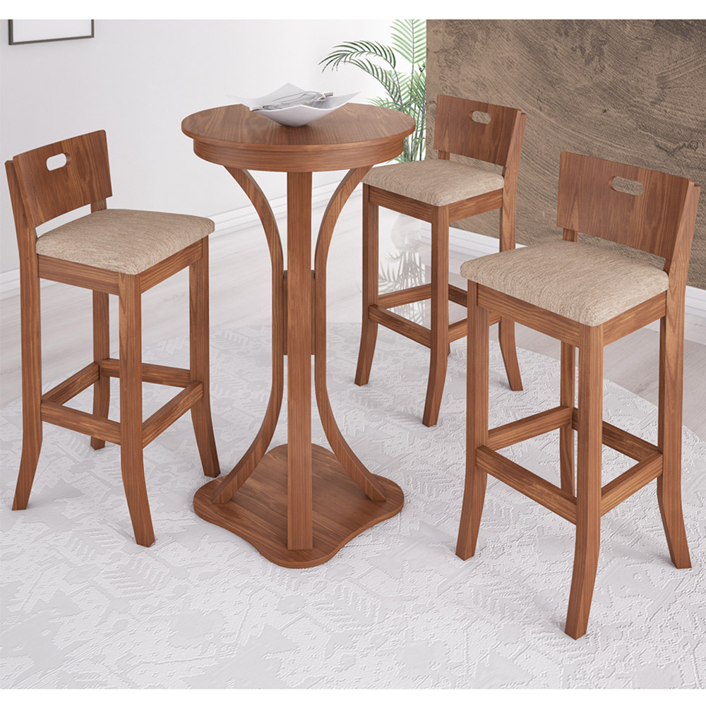 Kit 2 Banquetas Decorativas Sala de Jantar Dora com Estofado Linho Bege G42 - Gran Belo