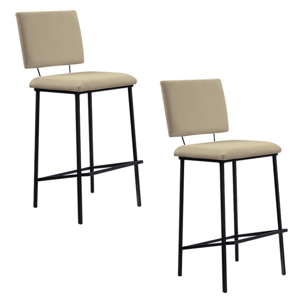 Kit 2 Banquetas Fixa Decorativa Base de Aço Marcius Linho Bege G17 - Gran Belo