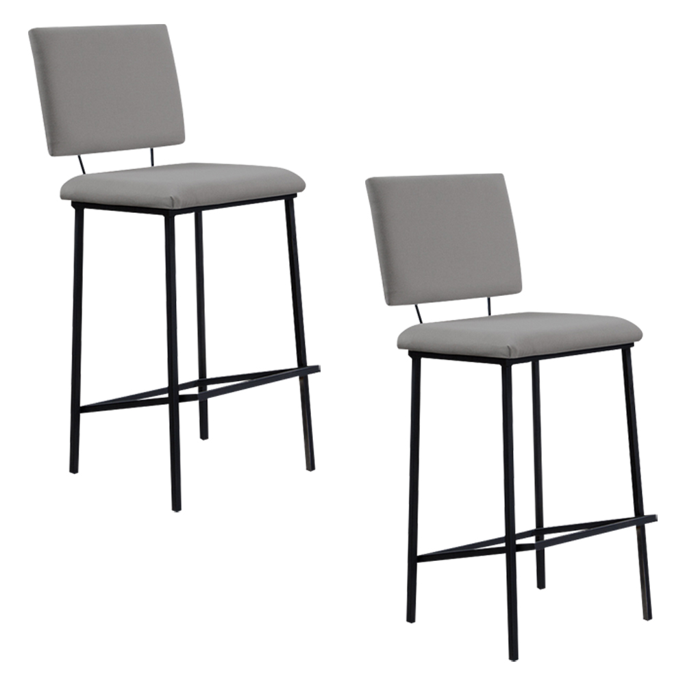Kit 2 Banquetas Fixa Decorativa Base de Aço Marcius Linho Cinza G17 - Gran Belo