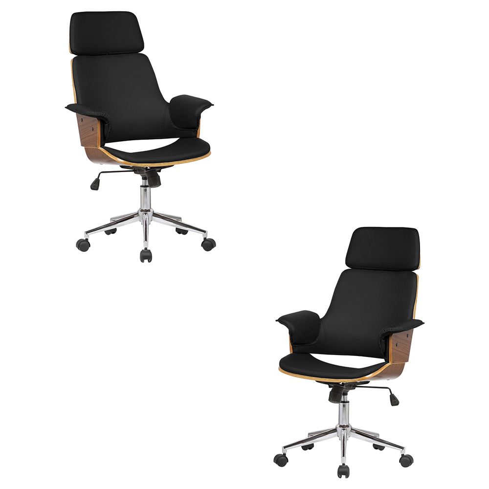 Kit 2 Cadeira de Escritório Home Office Decorativas Casemiro PU c/Regulagem de Altura Base Giratória Preto G56 - Gran Belo