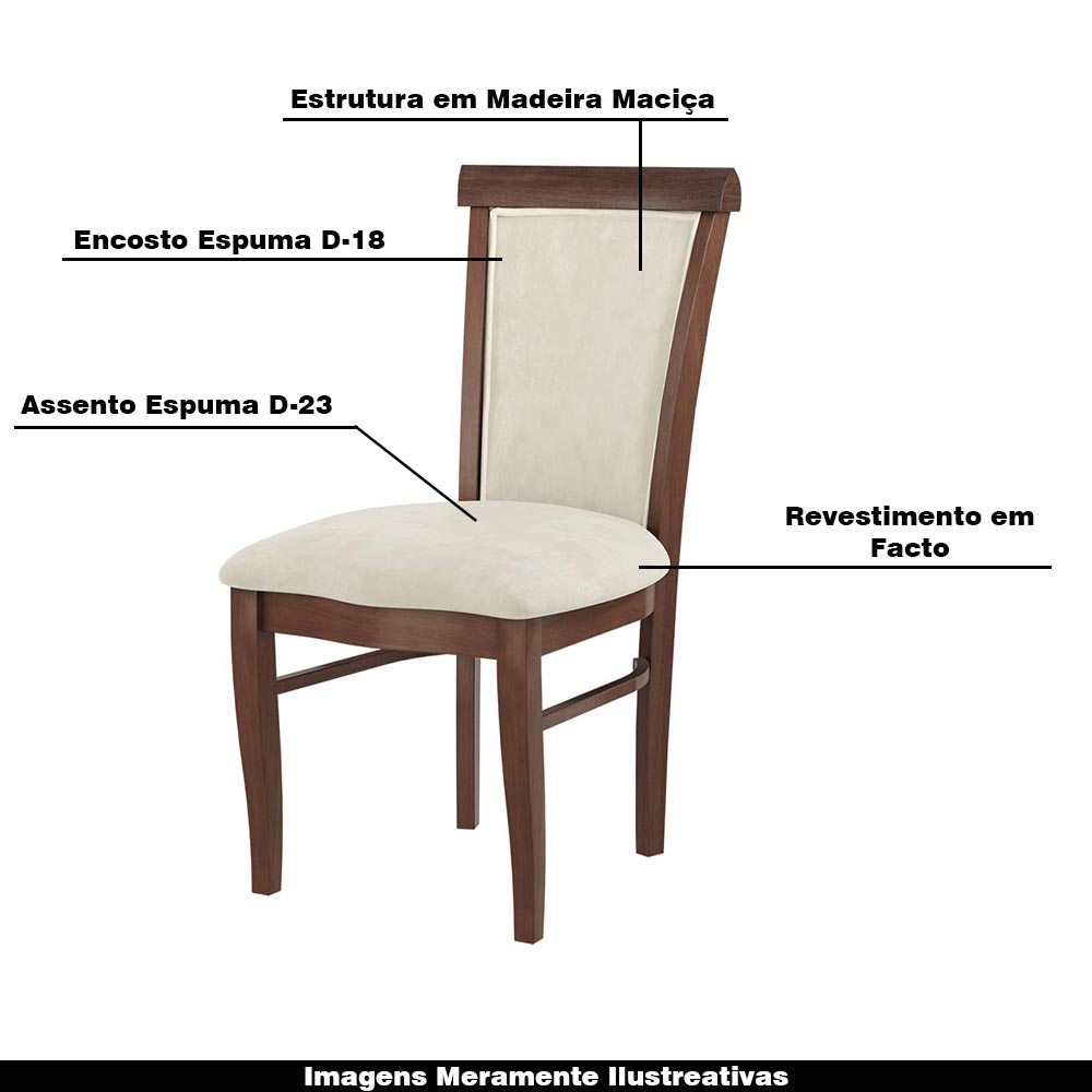 Kit 2 Cadeiras Decorativa Sala de Jantar Madeira Maciça Fabregas Facto Pérola/Capuccino/Mel G42 - Gran Belo