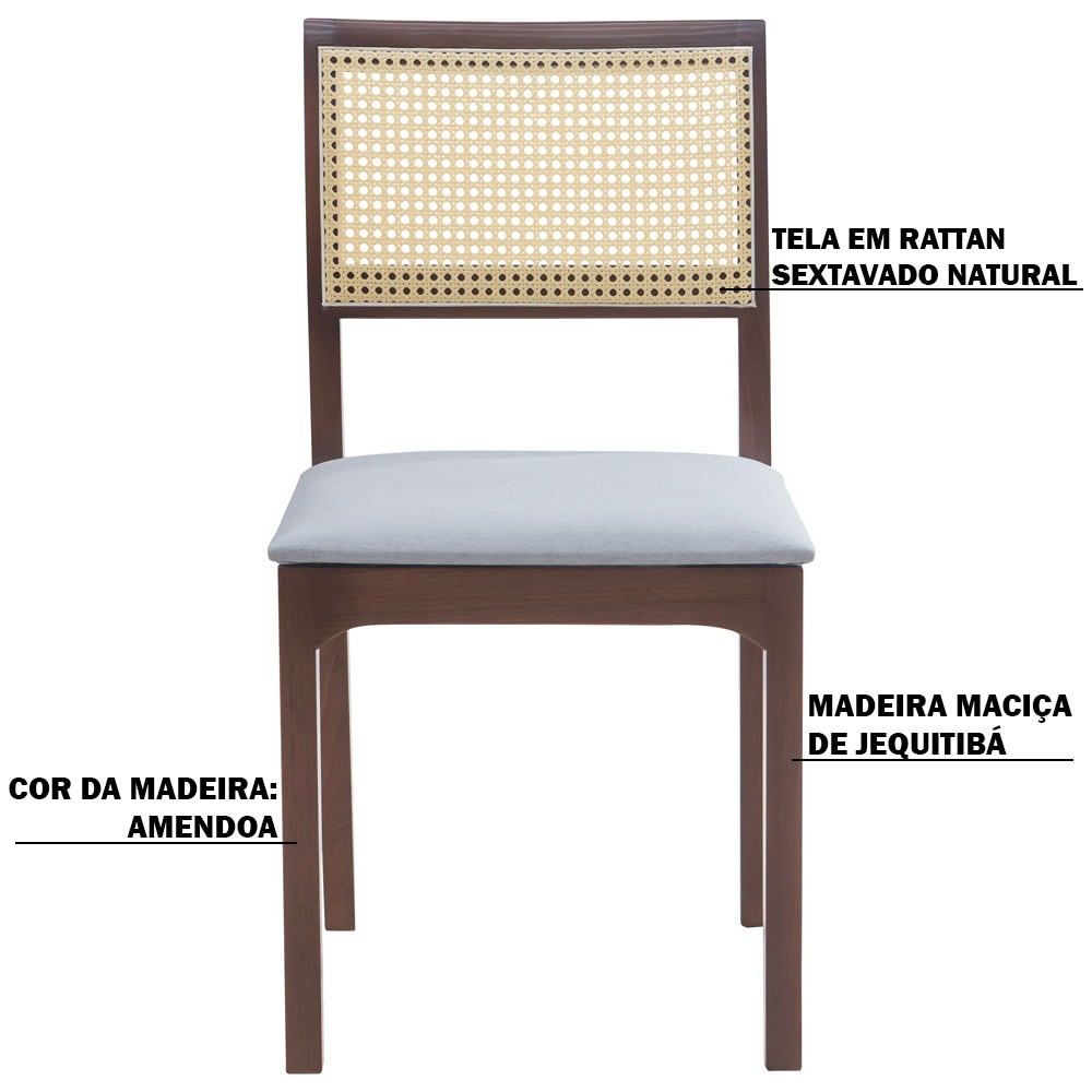 Kit 2 Cadeiras Decorativa Sala de Jantar Nivea Amêndoa G55 - Gran Belo