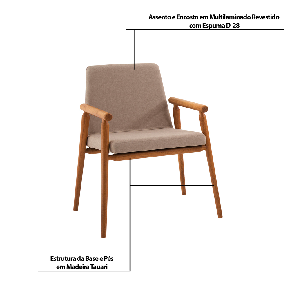Kit 2 Cadeiras Decorativa Sala de Jantar Sidnei Linho Bege G17 - Gran Belo