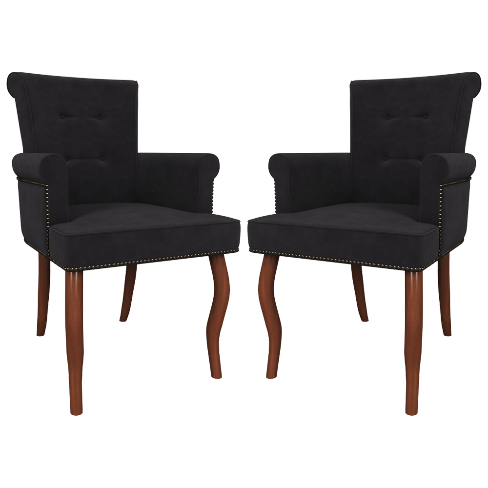Kit 2 Cadeiras Decorativas Sala De Jantar Belford Madeira Veludo Preto G48 - Gran Belo