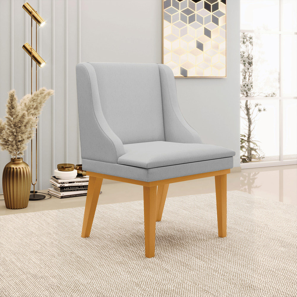 Kit 2 Cadeiras Decorativas Sala de Jantar Base Fixa de Madeira Firenze Linho Cinza/Castanho G19 - Gran Belo