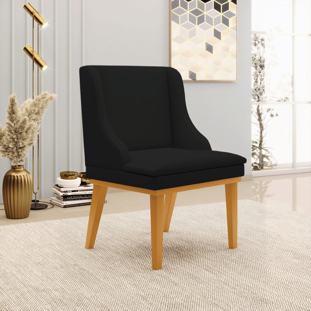Kit 2 Cadeiras Decorativas Sala de Jantar Base Fixa de Madeira Firenze Linho Preto/Castanho G19 - Gran Belo