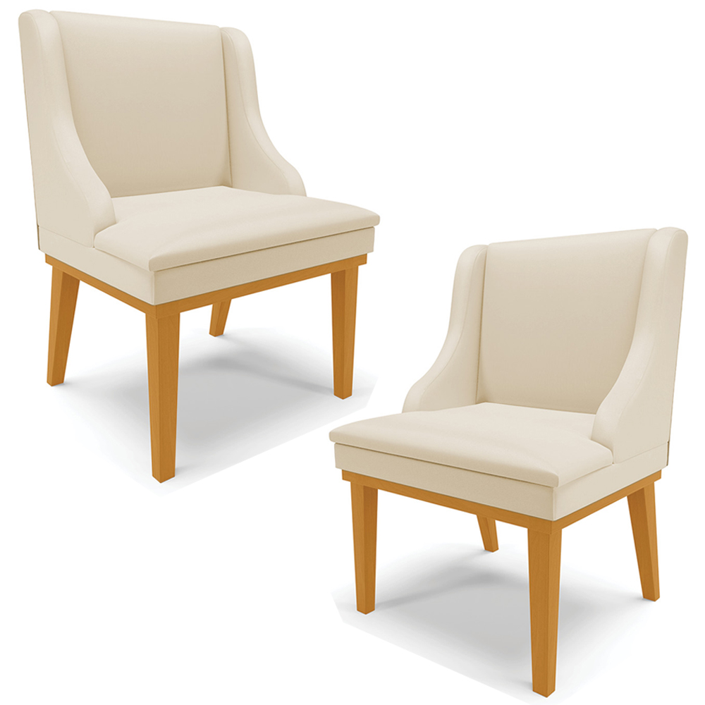 Kit 2 Cadeiras Decorativas Sala de Jantar Base Fixa de Madeira Firenze PU Bege/Castanho G19 - Gran Belo
