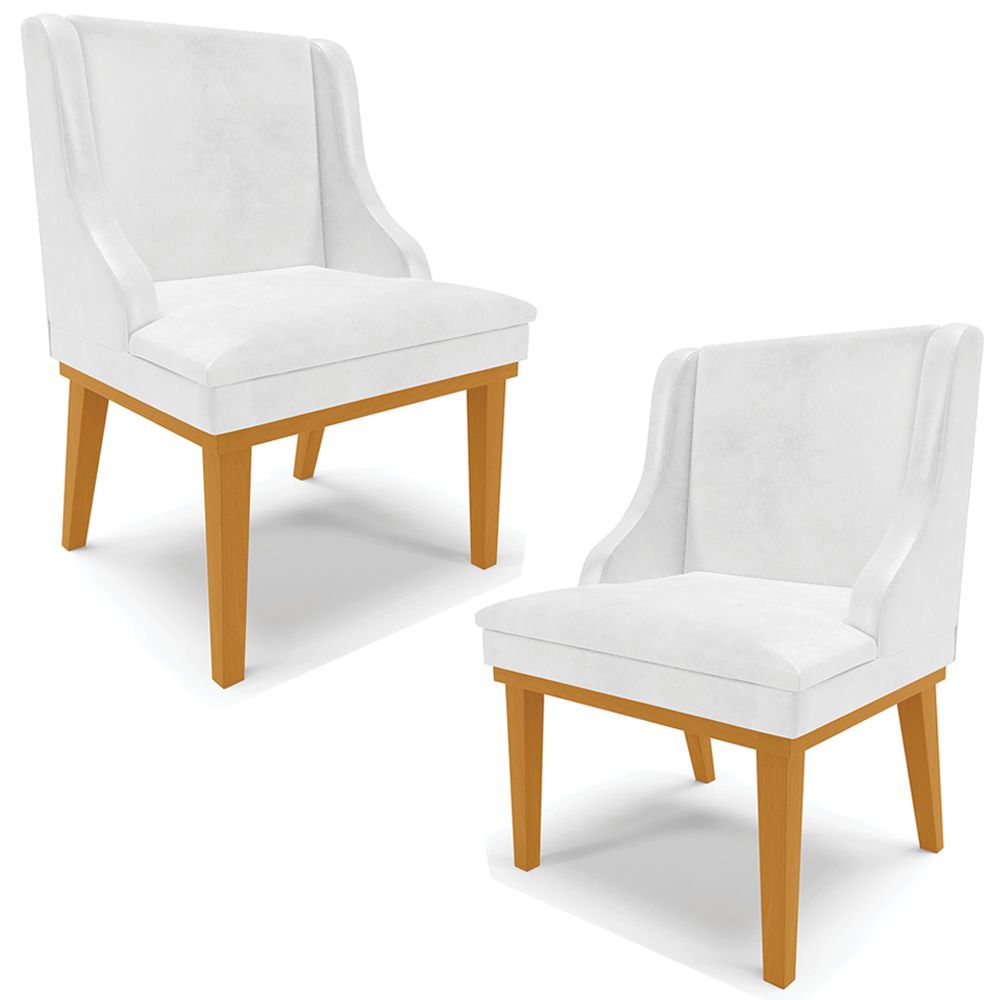 Kit 2 Cadeiras Decorativas Sala de Jantar Base Fixa de Madeira Firenze PU Branco Brilho/Castanho G19 - Gran Belo