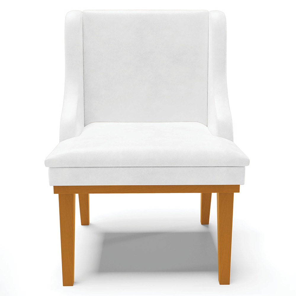 Kit 2 Cadeiras Decorativas Sala de Jantar Base Fixa de Madeira Firenze PU Branco Brilho/Castanho G19 - Gran Belo
