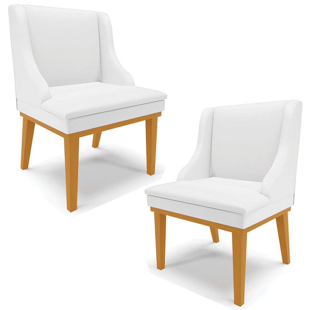 Kit 2 Cadeiras Decorativas Sala de Jantar Base Fixa de Madeira Firenze PU Branco Fosco/Castanho G19 - Gran Belo