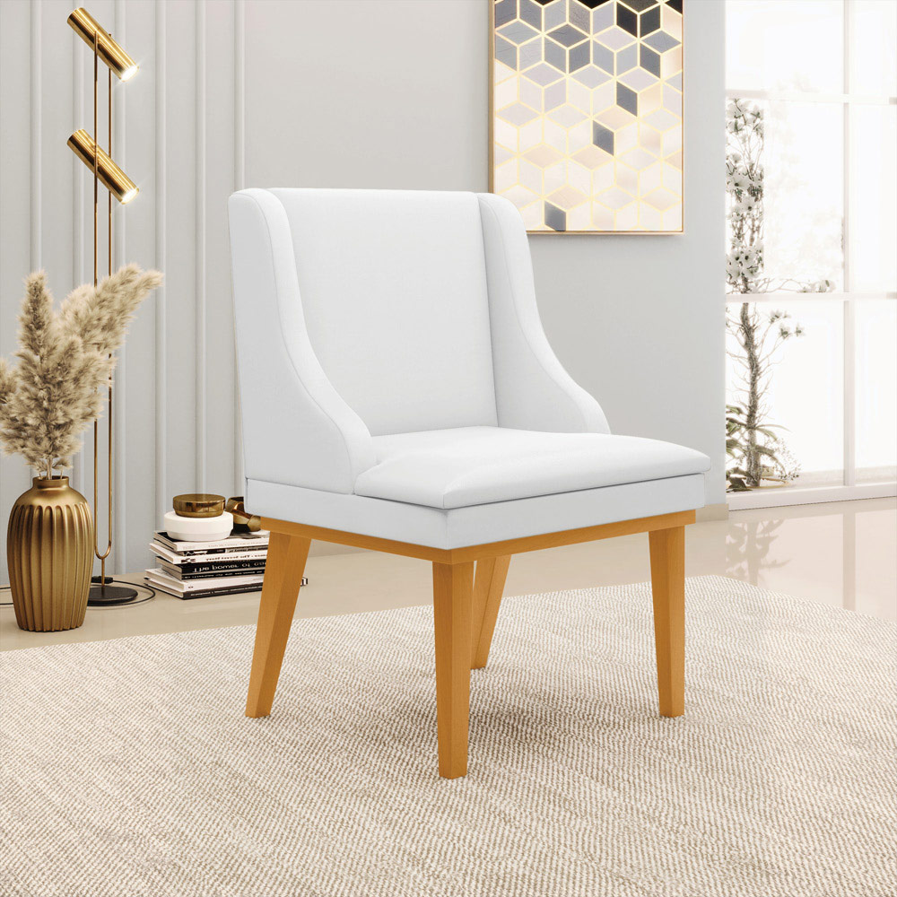 Kit 2 Cadeiras Decorativas Sala de Jantar Base Fixa de Madeira Firenze PU Branco Fosco/Castanho G19 - Gran Belo