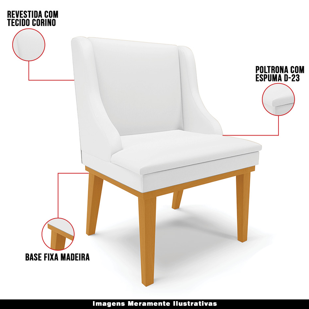 Kit 2 Cadeiras Decorativas Sala de Jantar Base Fixa de Madeira Firenze PU Branco Fosco/Castanho G19 - Gran Belo