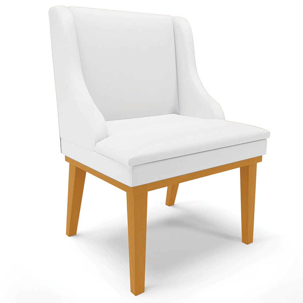 Kit 2 Cadeiras Decorativas Sala de Jantar Base Fixa de Madeira Firenze PU Branco Fosco/Castanho G19 - Gran Belo