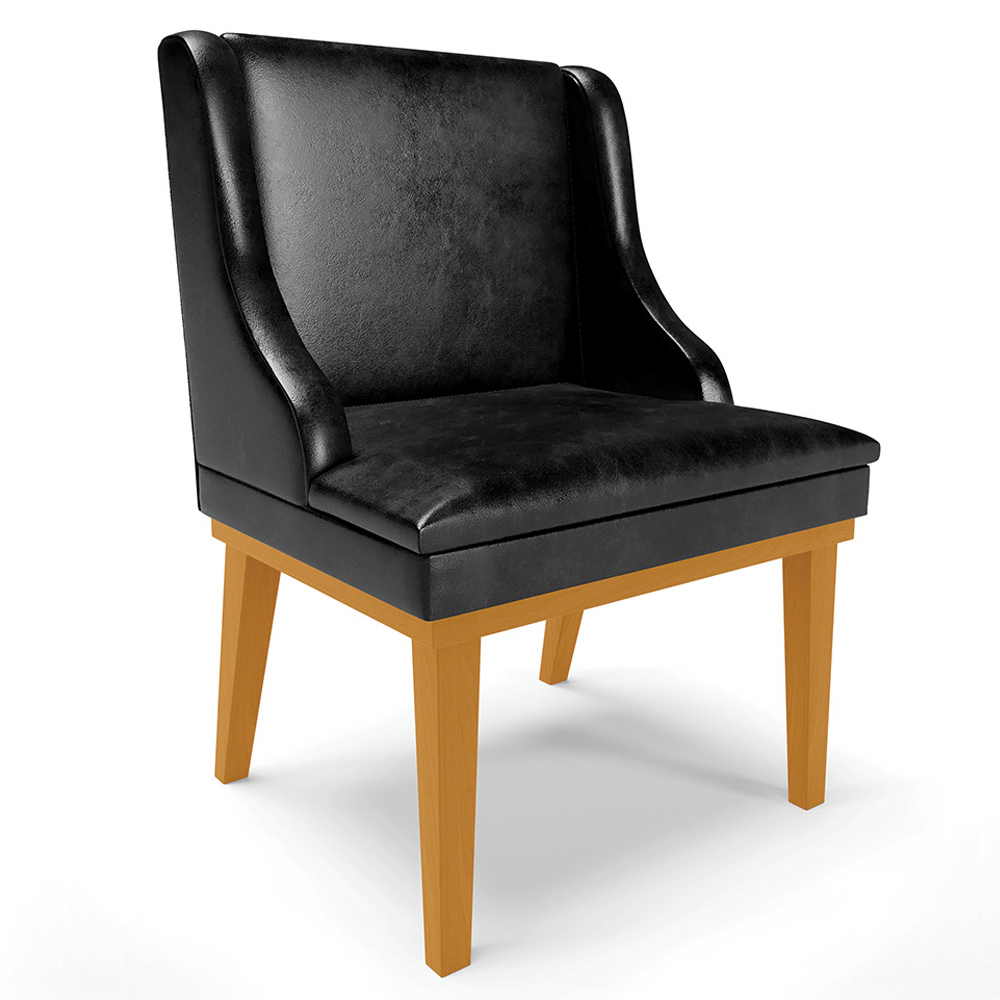 Kit 2 Cadeiras Decorativas Sala de Jantar Base Fixa de Madeira Firenze PU Preto Brilho/Castanho G19 - Gran Belo