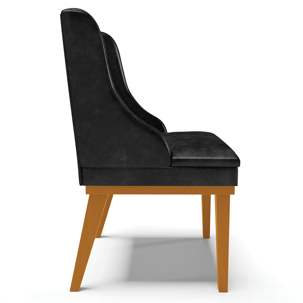 Kit 2 Cadeiras Decorativas Sala de Jantar Base Fixa de Madeira Firenze PU Preto Brilho/Castanho G19 - Gran Belo