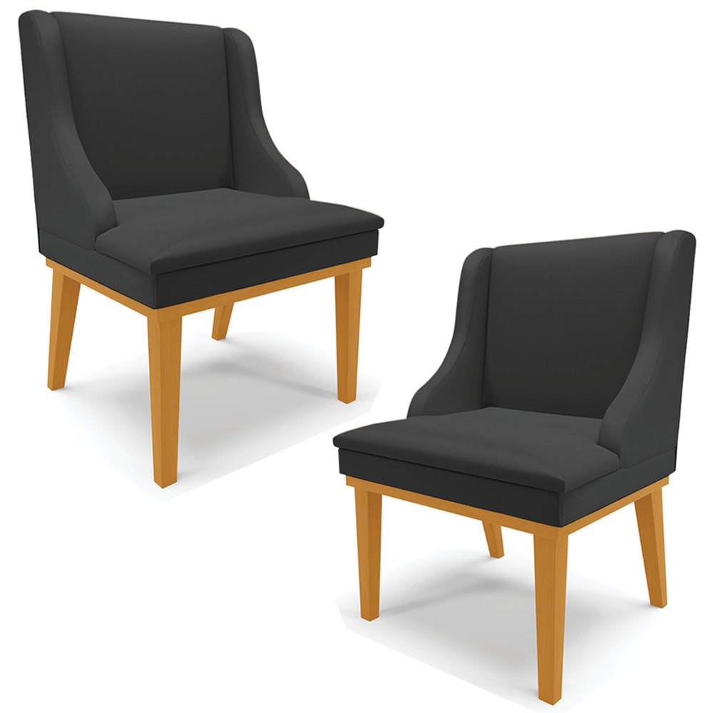 Kit 2 Cadeiras Decorativas Sala de Jantar Base Fixa de Madeira Firenze PU Preto Fosco/Castanho G19 - Gran Belo