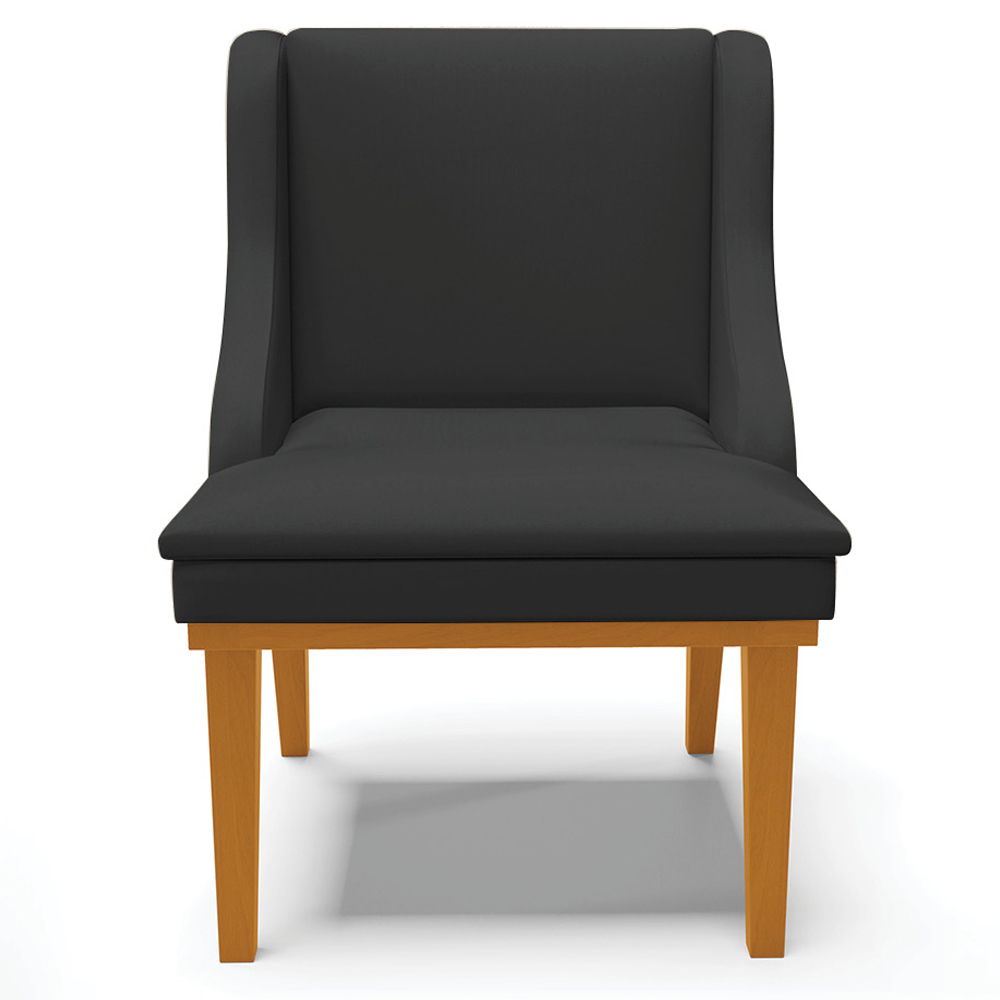 Kit 2 Cadeiras Decorativas Sala de Jantar Base Fixa de Madeira Firenze PU Preto Fosco/Castanho G19 - Gran Belo