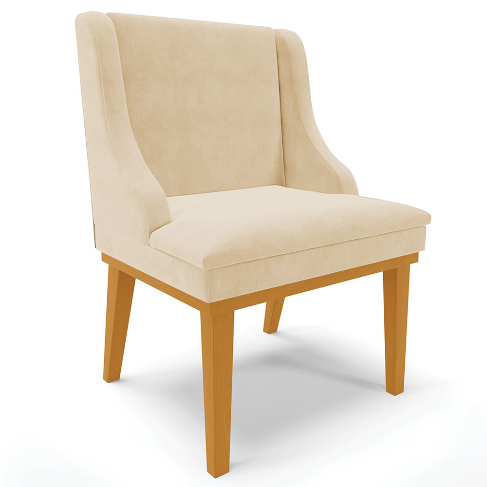 Kit 2 Cadeiras Decorativas Sala de Jantar Base Fixa de Madeira Firenze Suede Bege/Castanho G19 - Gran Belo