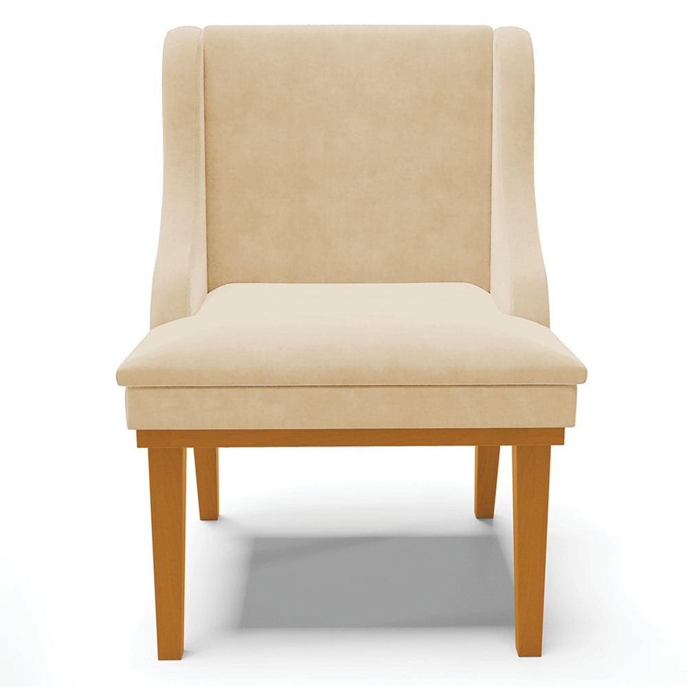 Kit 2 Cadeiras Decorativas Sala de Jantar Base Fixa de Madeira Firenze Suede Bege/Castanho G19 - Gran Belo