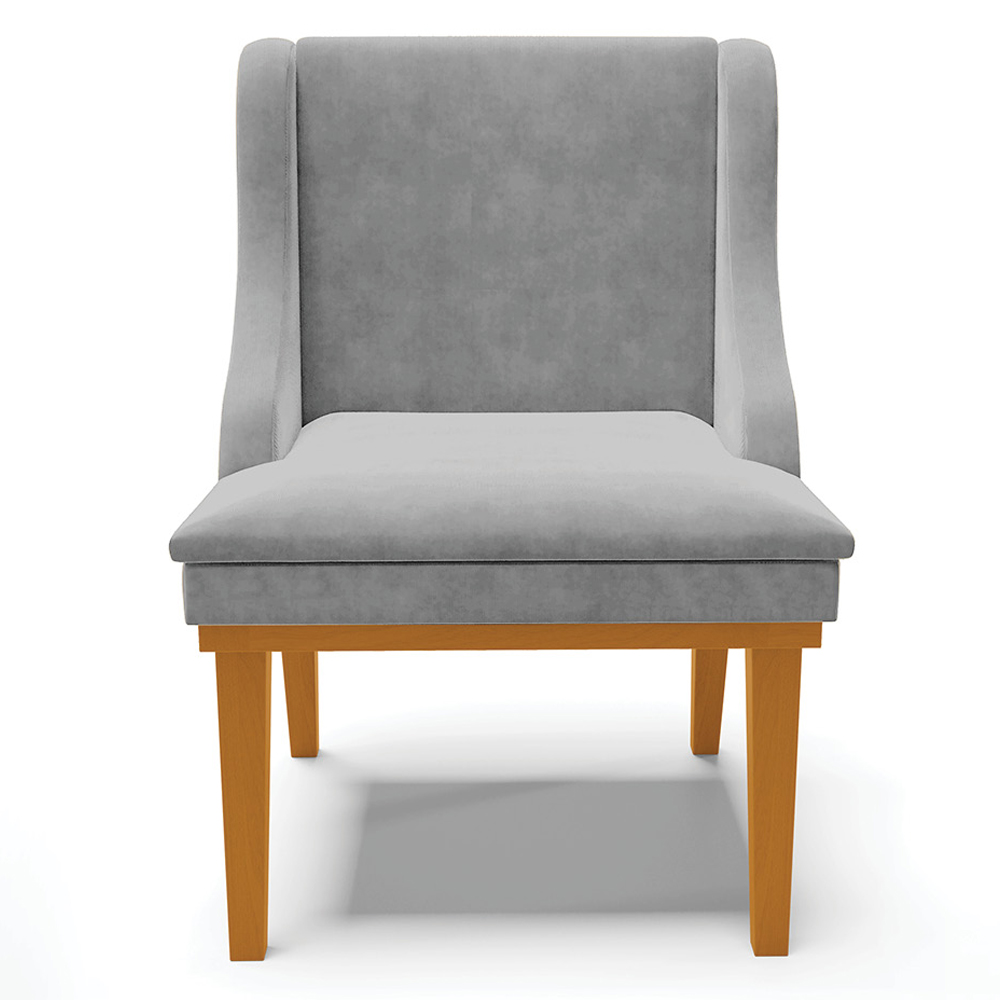 Kit 2 Cadeiras Decorativas Sala de Jantar Base Fixa de Madeira Firenze Suede Cinza/Castanho G19 - Gran Belo